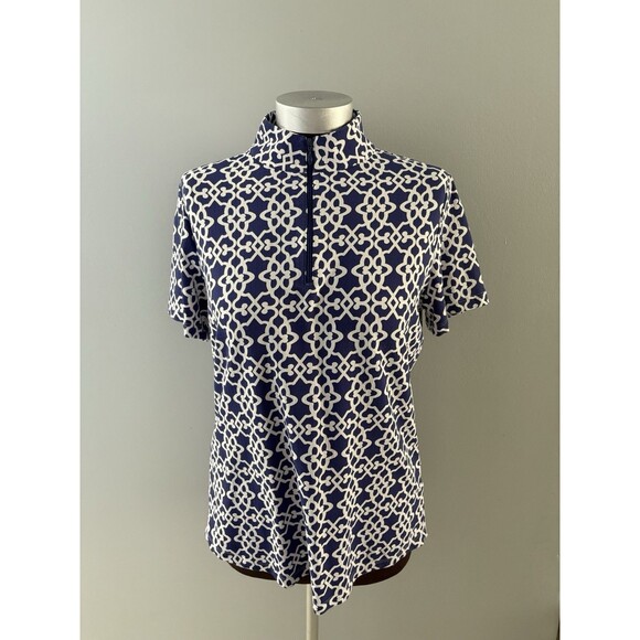 IBKUL 1/4 Zip Shirt Womens Medium Blue White Quick Dry Cool UPF 50 Golf Tennis - Picture 2 of 15